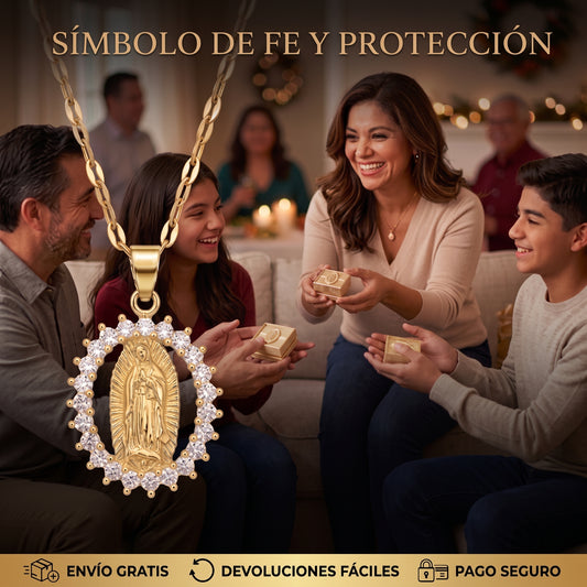 Collar Virgen Guadalupe Chapada en Oro 18k + Caja Regalo